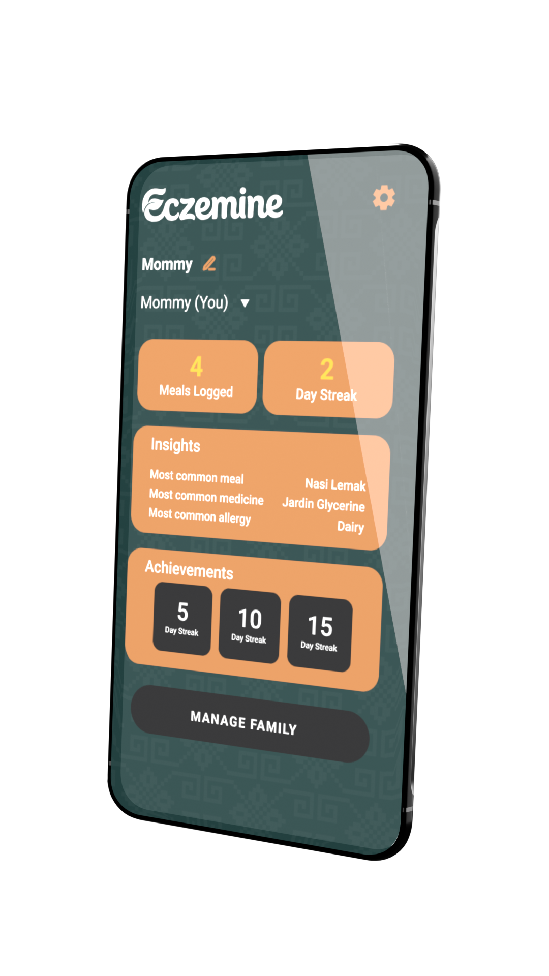 Eczemine application screens
